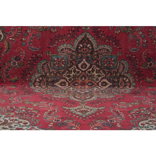 1970s 1970s Vintage Persian Handmade Wool 10x12 Red Area Rug For Sale - Image 5 of 11