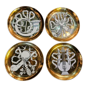 Vintage Fornasetti Milano Gilt Musicalia Plates 10" Set of 4