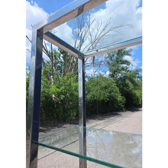 (Pair) McM, 1970s Solid Stainless Steel Flat-Bar Étagères — Milo Baughman / d.i.a. / Brueton Style. For Sale - Image 12 of 12