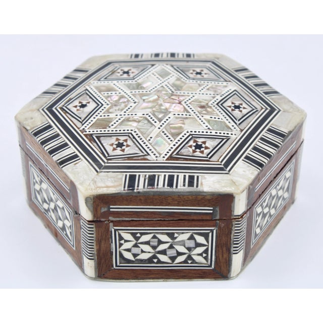 Hexagon Handmade Inlaid Mother of Pearl Jewelry Box For Sale - Image 11 of 11