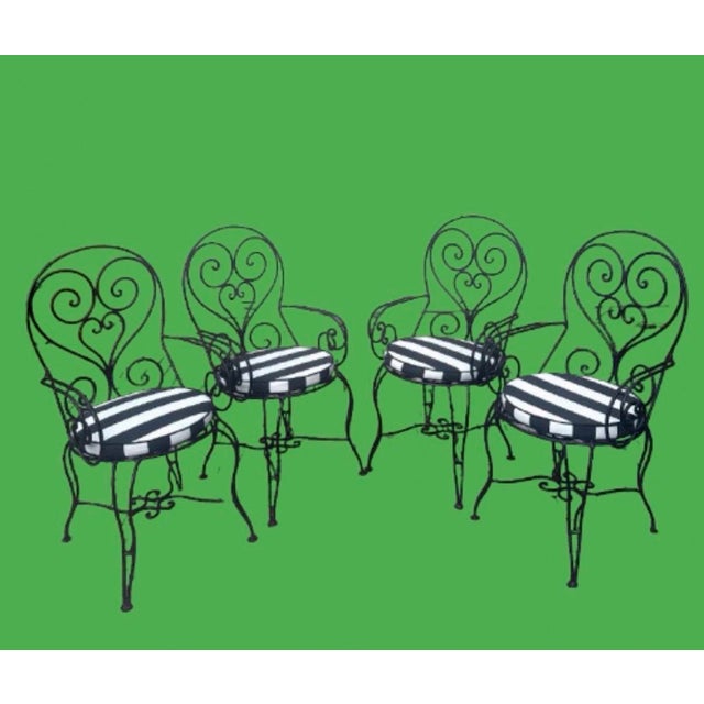 Vintage French Hand Forge Wrought Iron Garden/ Patio Arm Chairs - Set of 4 For Sale - Image 12 of 12