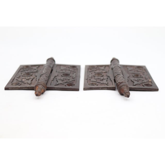 Pair of 3.5 X 3.5 In. Antique Cast Iron Victorian Door Hinges For Sale - Image 4 of 5