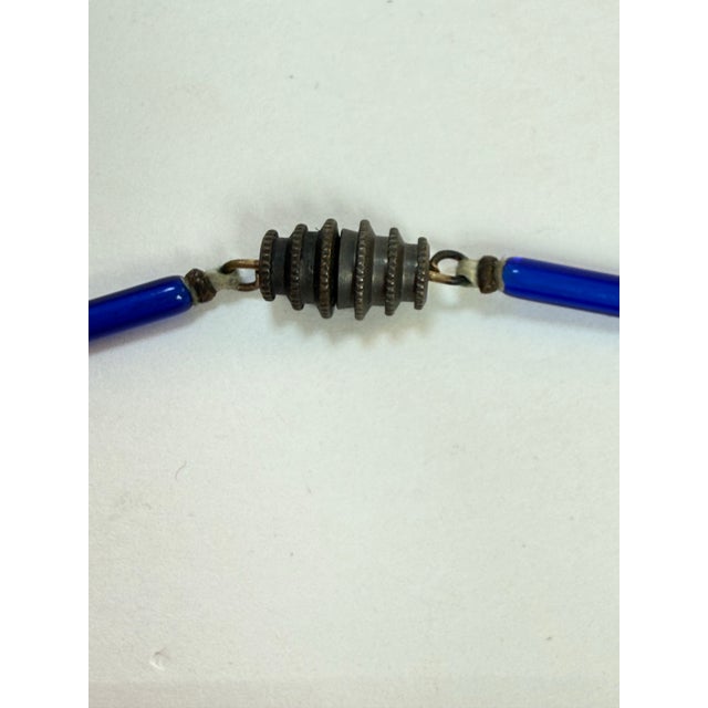 1920s Vintage 1920s Art Deco Egyptian Revival Cobalt Blue Czech Glass Tubular Bead Necklace For Sale - Image 5 of 6