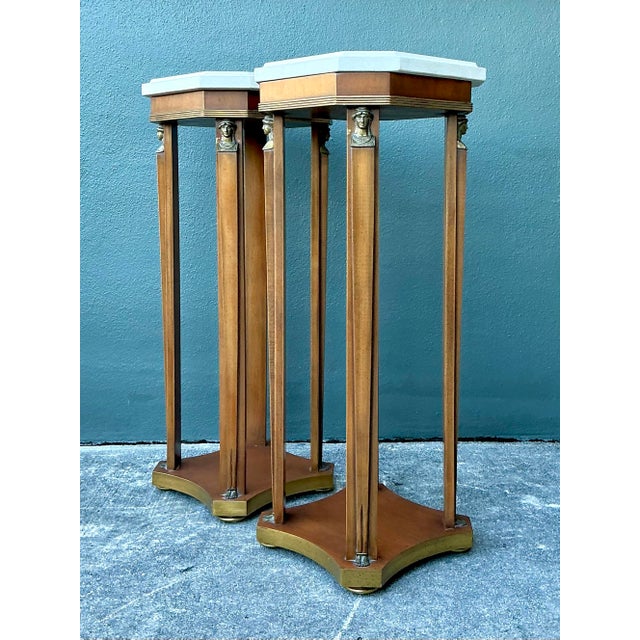 Vintage Ormolu Stone Top Pedestals - A Pair For Sale - Image 10 of 12