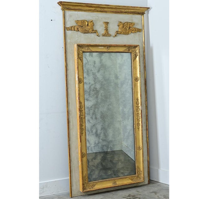 White French 19th Century Empire Painted & Gilt Trumeau Mirror For Sale - Image 8 of 12