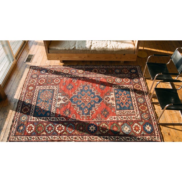 Textile 1900s Blue Medallion Tribal Antique Pesian, Soumak Rug 1'4" X 3'6" Handknotted Carpet For Sale - Image 7 of 8