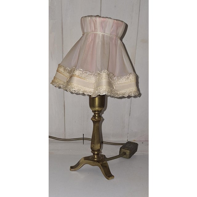 Vintage Table Lamp with Pink Fabric Shade, 1980s, in Very Good conditions. Designed 1980 to 1989 European Plug (up to...