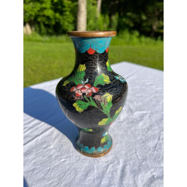 Early 20th Century Small Black Cloisonné Vase For Sale - Image 5 of 9