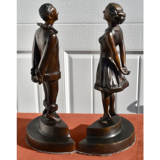 French Art Deco Style Bronze Bookends Flirt Lovers For Sale - Image 13 of 18