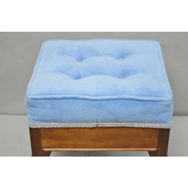 Antique Victorian Walnut Cabriole Leg Blue Tufted Footstool Ottoman Stool For Sale - Image 11 of 15