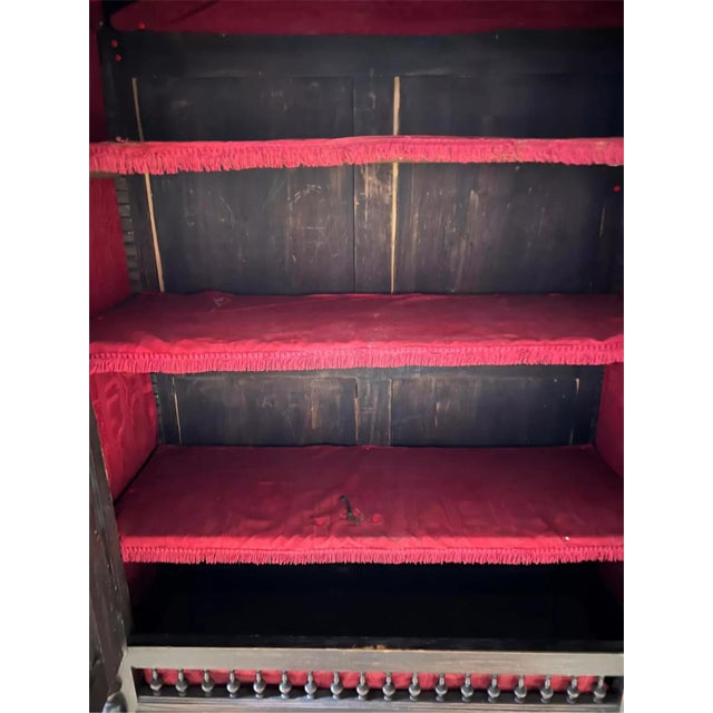 Wood 1800's Antique Carved, Shelves, Red Interior., French Breton Bookcase! For Sale - Image 7 of 11