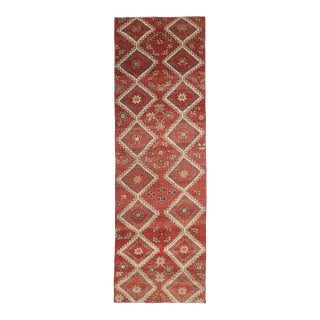 1970s Vintage Turkish Hand-Knotted Wool Cotton Red Runner Rug For Sale