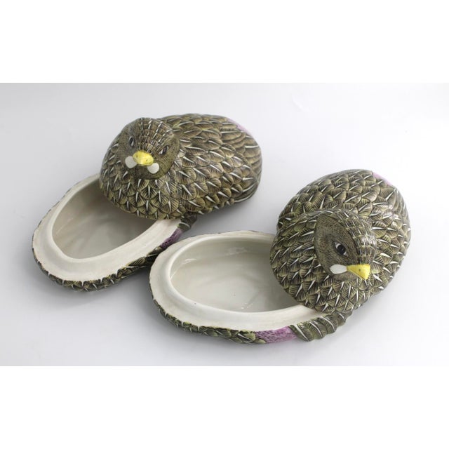 Vintage Neiman Marcus Pair of Chinoiserie Porcelain Quail Boxes, MCM For Sale - Image 11 of 11