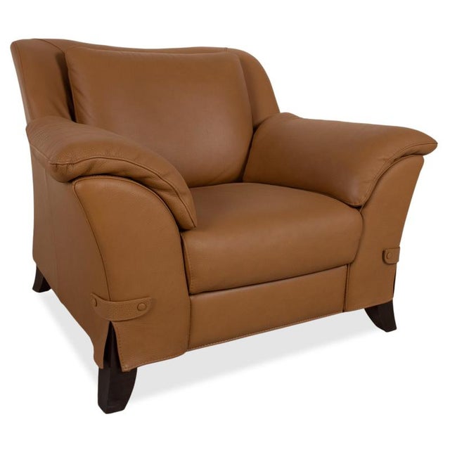 Cognac Leather 2-Seater Sofa and Lounge Chair from Natuzzi, Set of 2 For Sale - Image 5 of 18
