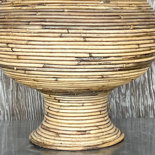 Coffee Vintage Coastal Pencil Reed Lidded Urn For Sale - Image 8 of 12
