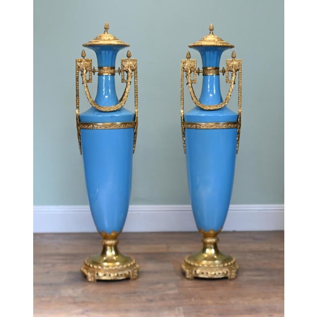 Empire Revival French Classical Porcelain Ormolu Urns, Set of 2 For Sale - Image 11 of 11