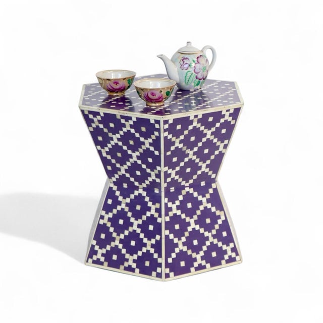 2020s Bone Inlay Hexagon Table For Sale - Image 5 of 5