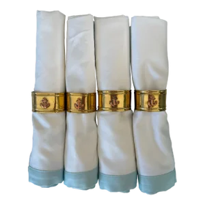 Vintage Brass & Copper Napkin Rings With Napkins - Set of Four