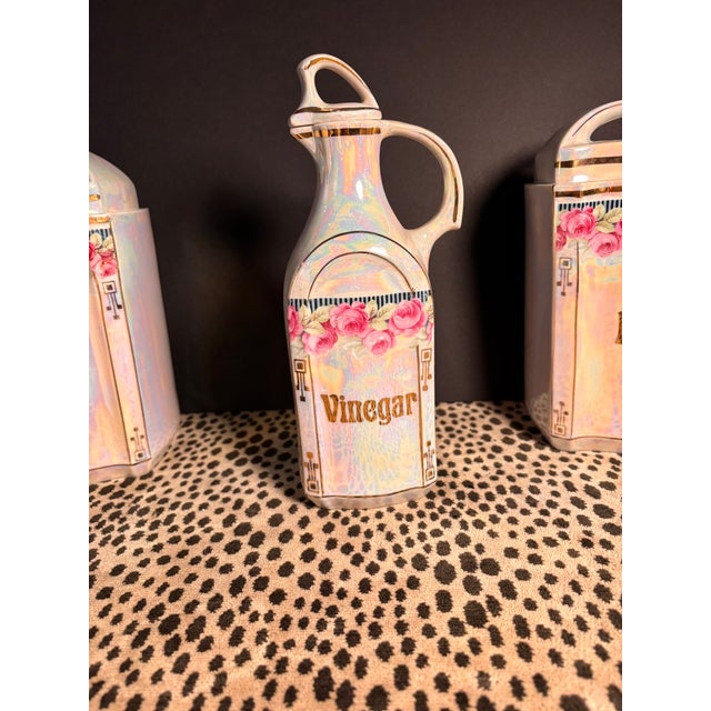 Farmhouse Vintage German Iridescent Lusterware Kitchen Canister Set For Sale - Image 3 of 18