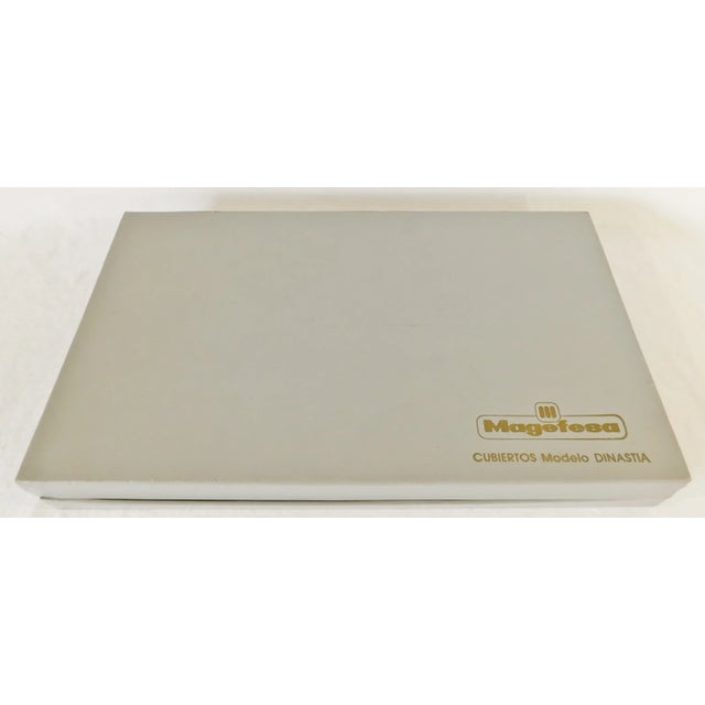 Black Vintage 32pc Set Magefesa Germany Black Plastic Handle Silverware Flatware Original Box For Sale - Image 8 of 8