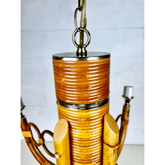 Wood Vintage Bamboo Rattan Chandelier For Sale - Image 7 of 11