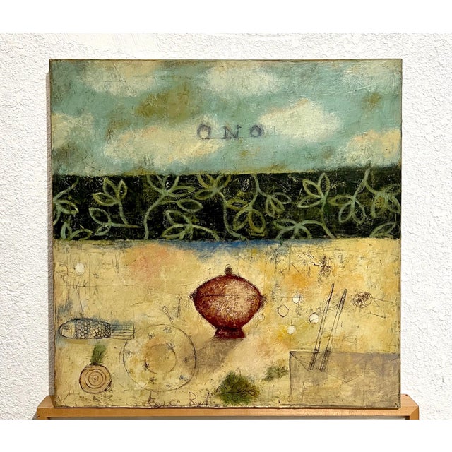 Marti Somers Rice Bowl (an Asian inspired image with chopsticks and a bowl of rice) with fish. hand written poem verso. 24...