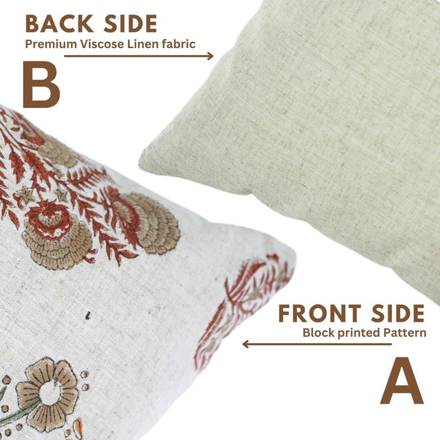 Fabdivine Traditional Block Print Pillow Cover 16x16 Inch Viscose Linen-Vanshika Mohini For Sale - Image 4 of 5