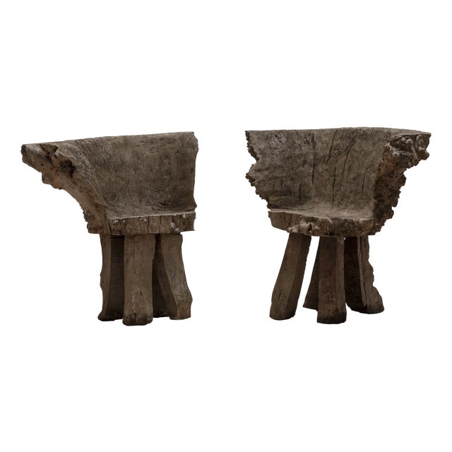 Vintage Sculptural Burlwood Side Chairs, 1970s, Set of 2 For Sale