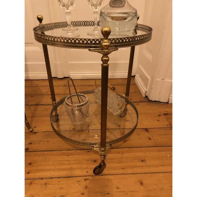Antique Style Round Brass Bar Cart with Smoked Glass Tops, 1950s, in Very Good conditions. Designed 1950 to 1959