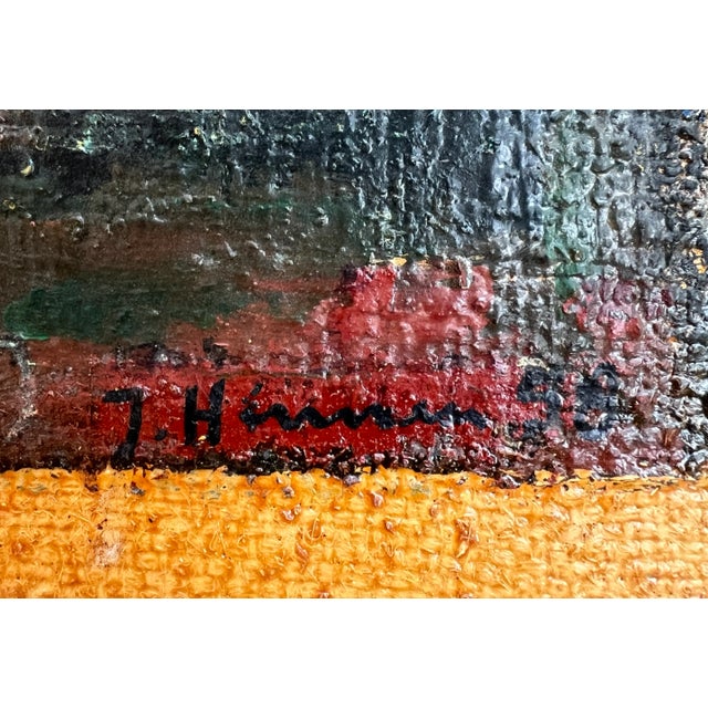 Modern J. Hinnen, Landscape, 1958, Oil on Canvas For Sale - Image 3 of 11