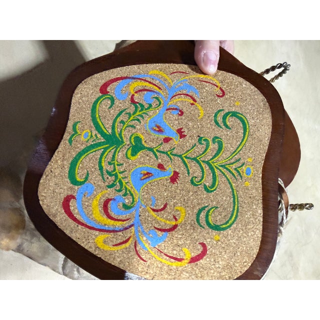Mid-Century Modern Vintage Scandinavian Rosemaling Style Apple Trivets - Set of 2 For Sale - Image 3 of 4