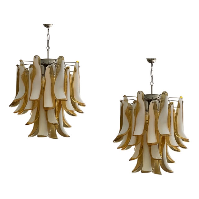 Small Eclectic Amber Colored Murano Chandeliers in Flamingo Style, Set of 2 For Sale