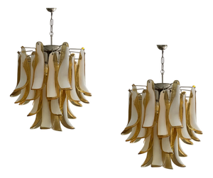Small Eclectic Amber Colored Murano Chandeliers in Flamingo Style, Set of 2