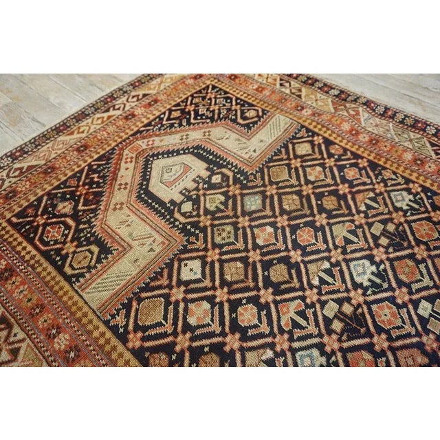 1890s Brown Geometric Antique Caucasian Shirvan Islamic Prayer Rug 3' X 5' Knotted Wool Carpet For Sale In New York - Image 6 of 9