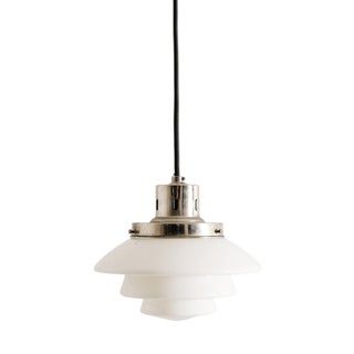 Finnish Mid-Century 1612 Chrome & Glass Ceiling Pendant Lamp by Paavo Tynell for Taito Finland, 1940s For Sale