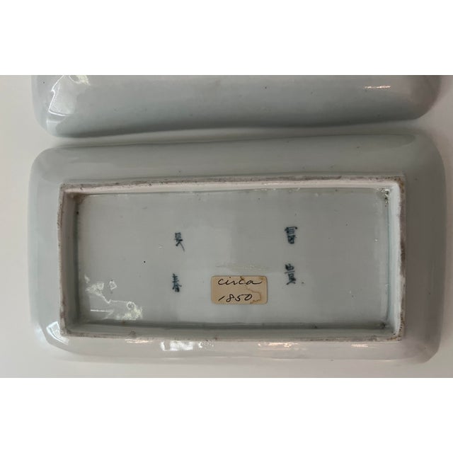 Ceramic Antique Japanese Rectangular Blue and White Dishes - Set of 2 For Sale - Image 7 of 18