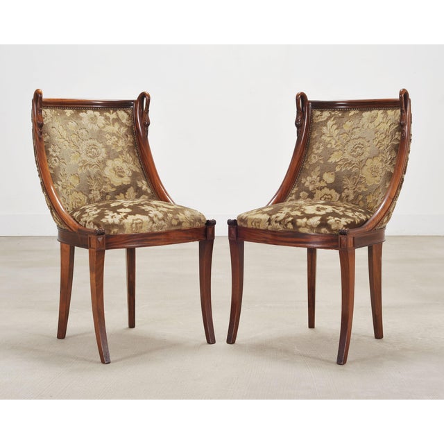 Mid 20th Century Set of Six French Empire Mahogany Swan Gondola Dining Chairs For Sale - Image 5 of 18