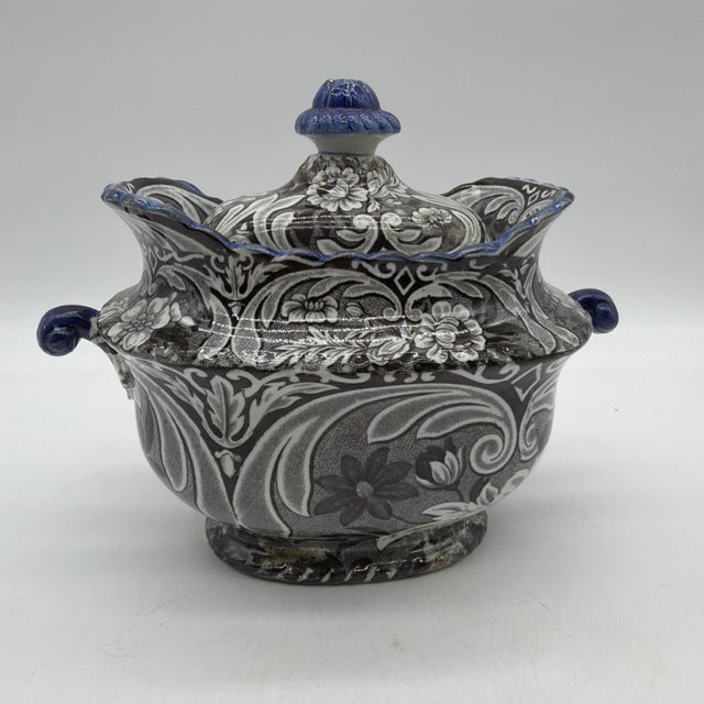 Antique Salopian-Type Black Transferware Covered Sugar Bowl, Staffordshire, Circa 1820s For Sale - Image 11 of 18