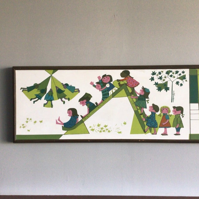 1963 David Weidman Framed Vinyl on Masonite Silkscreen of “Children at the Playground ” For Sale - Image 4 of 12