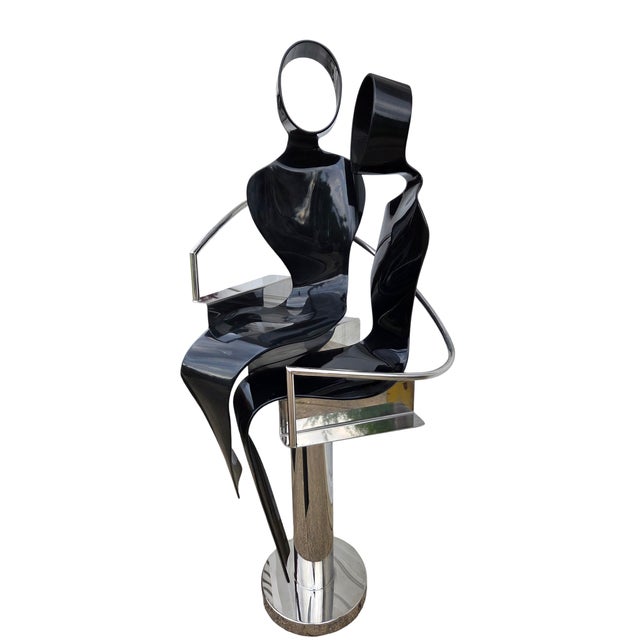 Vintage Raymond Karpuska Sculpture Modernist Figural Post-Modern Seated Lovers For Sale - Image 4 of 18