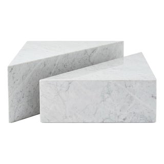 Triangular Tables in Carrara White by Andrea Grasso, Set of 2 For Sale