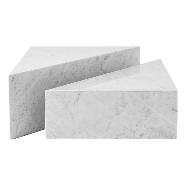 Triangular Tables in Carrara White by Andrea Grasso, Set of 2 For Sale