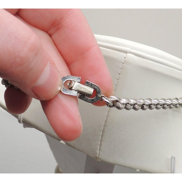 Vintage 1960s Signed Monet Rhodium Plated Coat of Arms Pendant Necklace For Sale In Philadelphia - Image 6 of 6