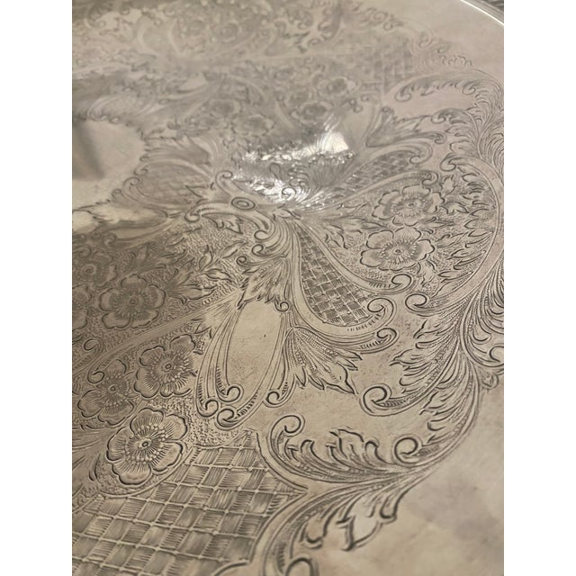 Vintage English Silver MFG Corp Silverplate Etched Tray For Sale - Image 4 of 8