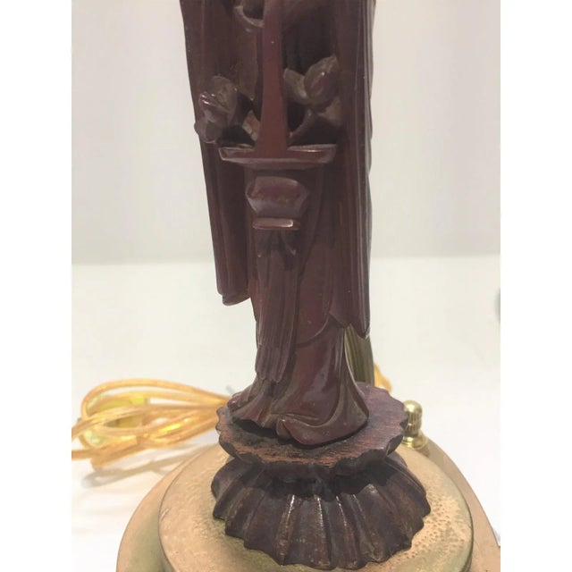 Brown 1920s Vanity Table Lamps With Quan Yin Figures - A Pair For Sale - Image 8 of 13