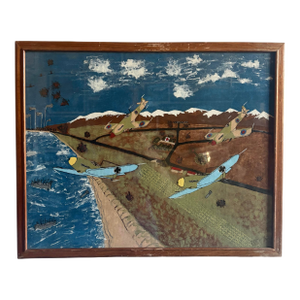 1980s WWII Narrative Battle Scene Folk Art Painting, Signed Gilbert W. Schuett