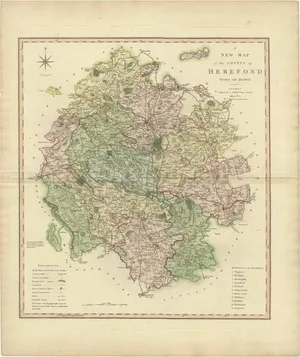 Antique Hand-Colored Map of Hereford County, England, 1804