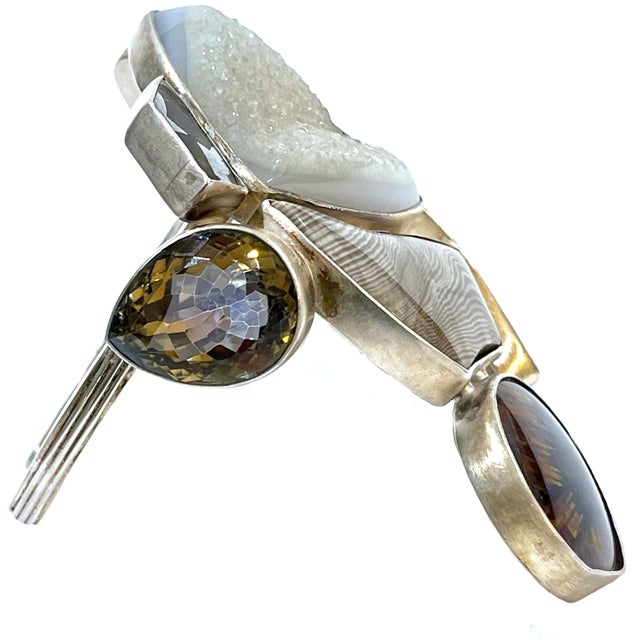 Metal Vintage Statement Cuff Bracelet - Sterling Silver - Semi-Precious Stones - Studio Greytak Montana For Sale - Image 7 of 16