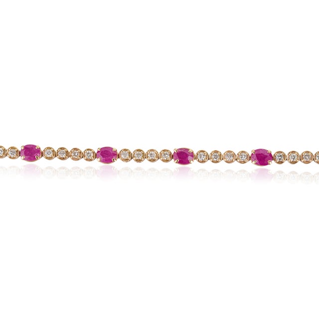 Early 20th Century 3.1ct Ruby & Natural Diamond 14k Gold Tennis Bracelet For Sale - Image 4 of 18
