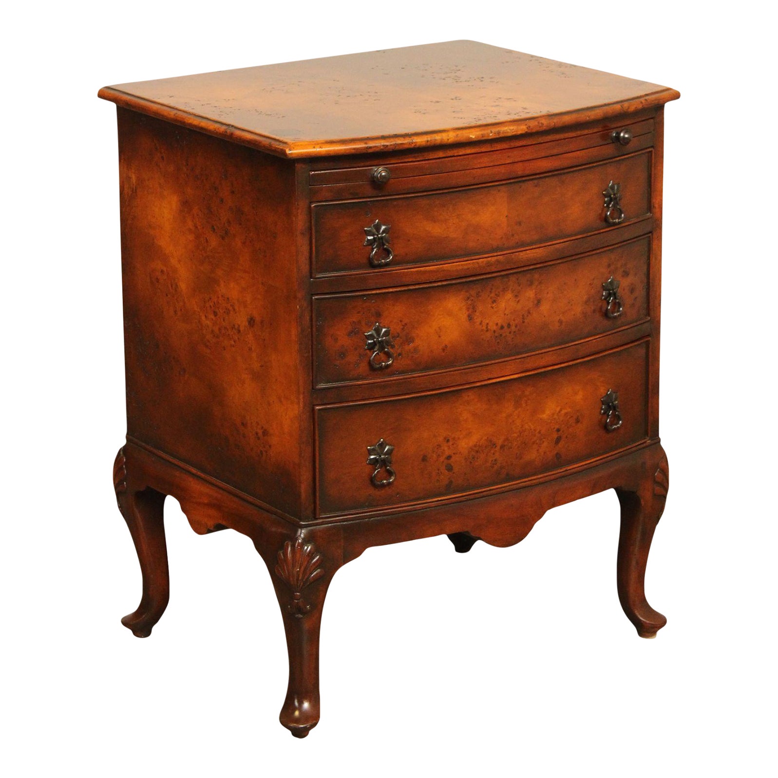 Early 21st Century Burlwood Bowfront Chest | Chairish